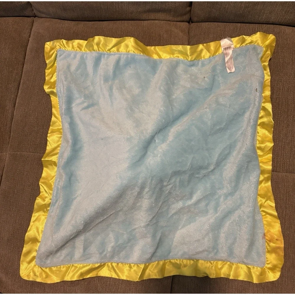 Goodnight Moon Baby Lovey Bunny Security Blanket Blue Yellow Satin Plush Rabbit